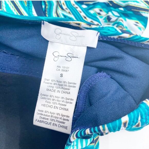 Jessica Simpson One-piece Swimsuit Teal and Navy with Gold Studs - Picture 16 of 16